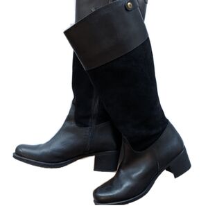 Chic Natalie Blanco Tall Leather Black Heeled Boots Size 38